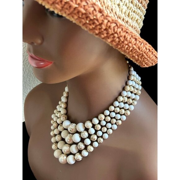 Multi-Strand Cream & White Beads Necklace - Picture 4 of 7